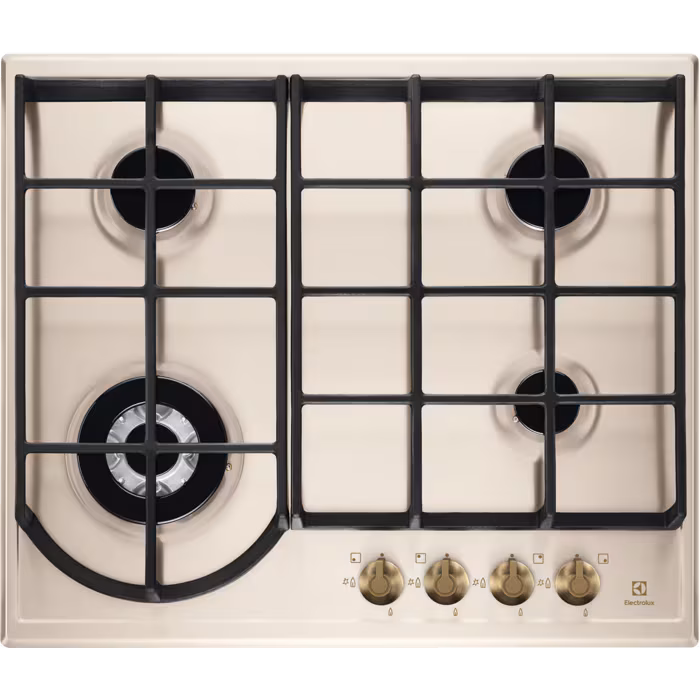 60 cm Gazlı Döküm Izgaralı WOK Rococo Krem Emaye Rustik Ankastre Ocak