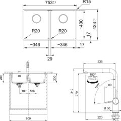 FRANKE MARIS MRG 120-35-35 GRANİT EVİYE ARMATÜR VE SIVI SABUNLUK KAMPANYA SLATE GREY